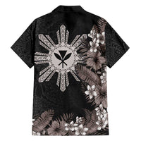 Tropical Hawaii and Philippines Family Matching Long Sleeve Bodycon Dress and Hawaiian Shirt Kanaka Maoli and Sun Badge Batok Tattoo Grayscale