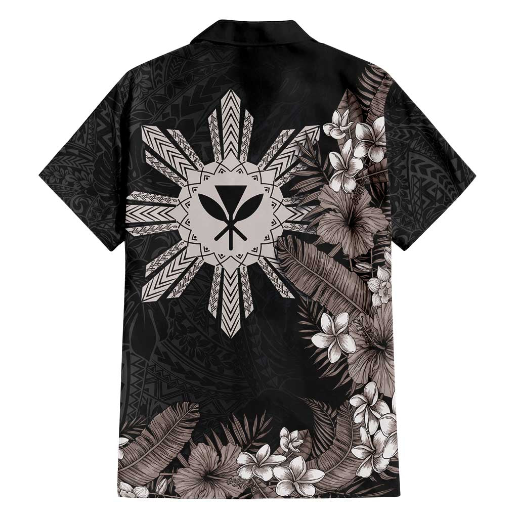 Tropical Hawaii and Philippines Family Matching Off Shoulder Maxi Dress and Hawaiian Shirt Kanaka Maoli and Sun Badge Batok Tattoo Grayscale