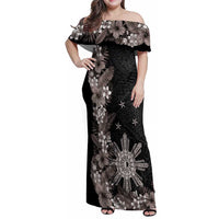 Tropical Hawaii and Philippines Family Matching Off Shoulder Maxi Dress and Hawaiian Shirt Kanaka Maoli and Sun Badge Batok Tattoo Grayscale
