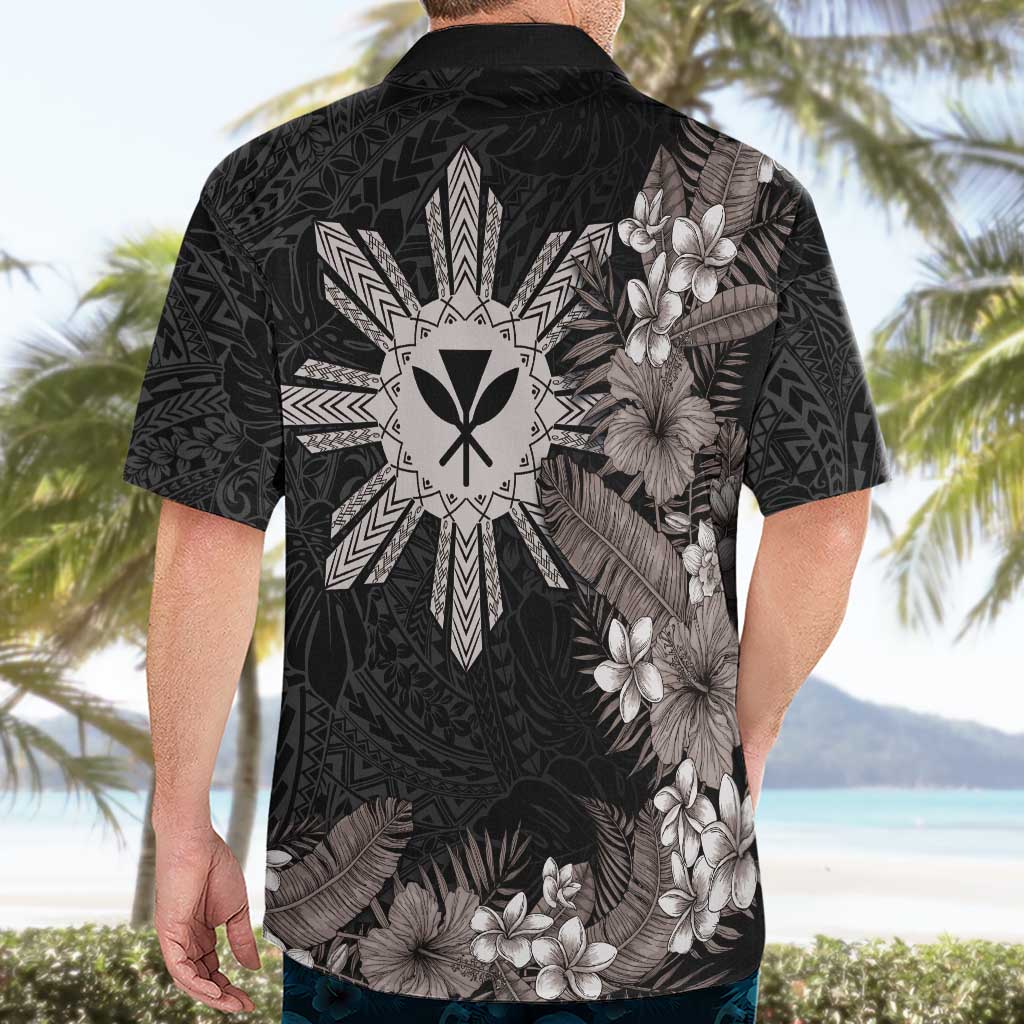 Tropical Hawaii and Philippines Hawaiian Shirt Kanaka Maoli and Sun Badge Batok Tattoo Grayscale