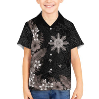 Tropical Hawaii and Philippines Kid Hawaiian Shirt Kanaka Maoli and Sun Badge Batok Tattoo Grayscale
