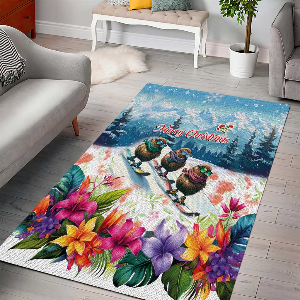 New Zealand Merry Christmas Area Rug Kiwi Birds Snow Boarding-Vibrant Tropical Flower LT03 - Polynesian Pride
