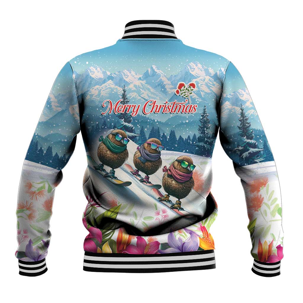 New Zealand Merry Christmas Baseball Jacket Kiwi Birds Snow Boarding-Vibrant Tropical Flower LT03 - Polynesian Pride