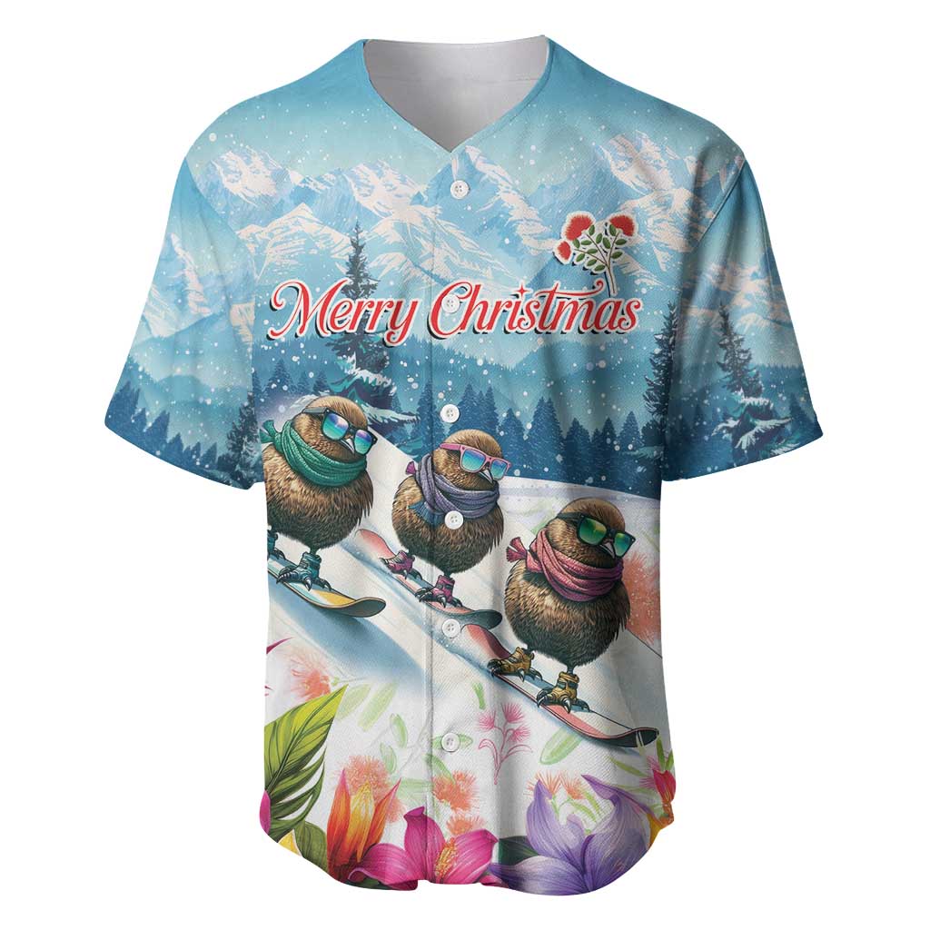 New Zealand Merry Christmas Baseball Jersey Kiwi Birds Snow Boarding-Vibrant Tropical Flower LT03 White - Polynesian Pride