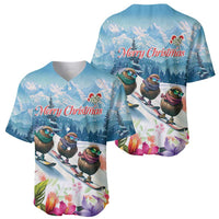 New Zealand Merry Christmas Baseball Jersey Kiwi Birds Snow Boarding-Vibrant Tropical Flower LT03 - Polynesian Pride