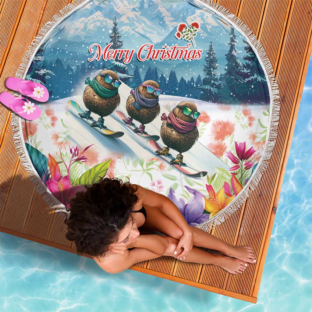 New Zealand Merry Christmas Beach Blanket Kiwi Birds Snow Boarding-Vibrant Tropical Flower LT03 - Polynesian Pride