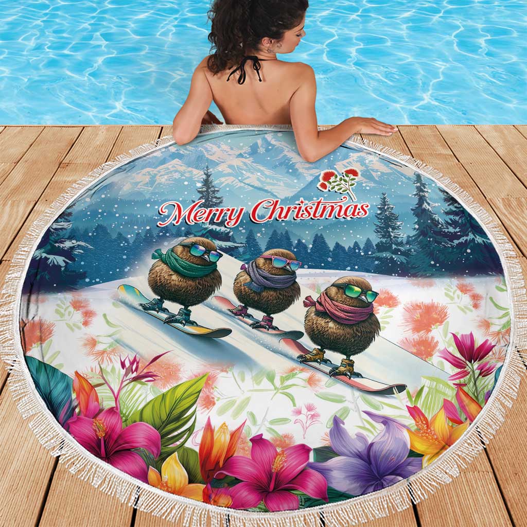New Zealand Merry Christmas Beach Blanket Kiwi Birds Snow Boarding-Vibrant Tropical Flower LT03 - Polynesian Pride