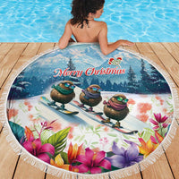 New Zealand Merry Christmas Beach Blanket Kiwi Birds Snow Boarding-Vibrant Tropical Flower LT03 - Polynesian Pride