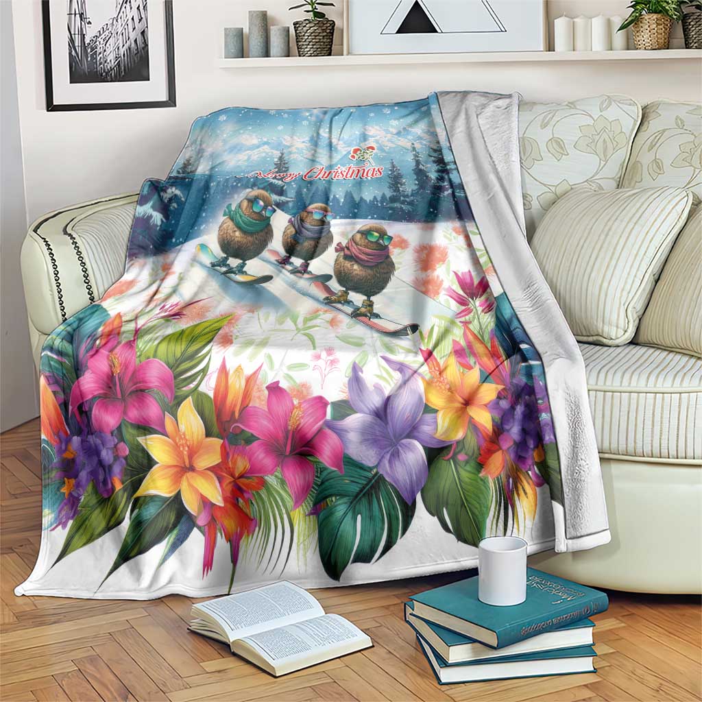 New Zealand Merry Christmas Blanket Kiwi Birds Snow Boarding-Vibrant Tropical Flower - Polynesian Pride