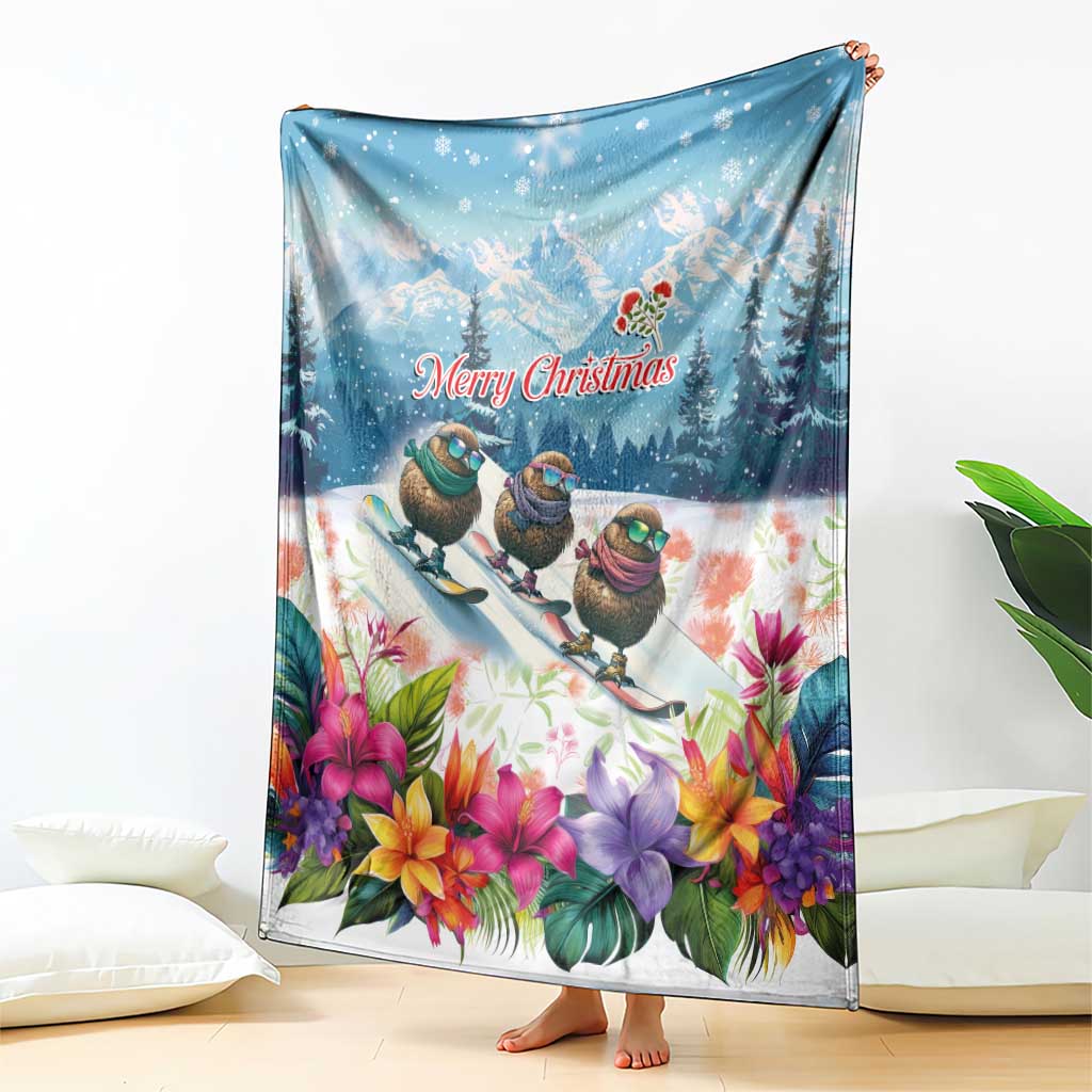 New Zealand Merry Christmas Blanket Kiwi Birds Snow Boarding-Vibrant Tropical Flower LT03 - Polynesian Pride