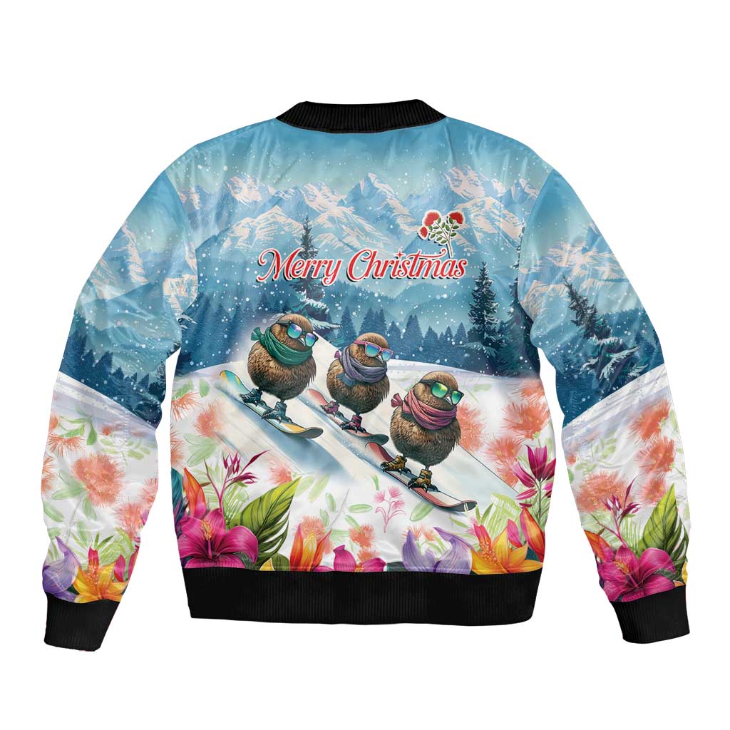 New Zealand Merry Christmas Bomber Jacket Kiwi Birds Snow Boarding-Vibrant Tropical Flower LT03 - Polynesian Pride