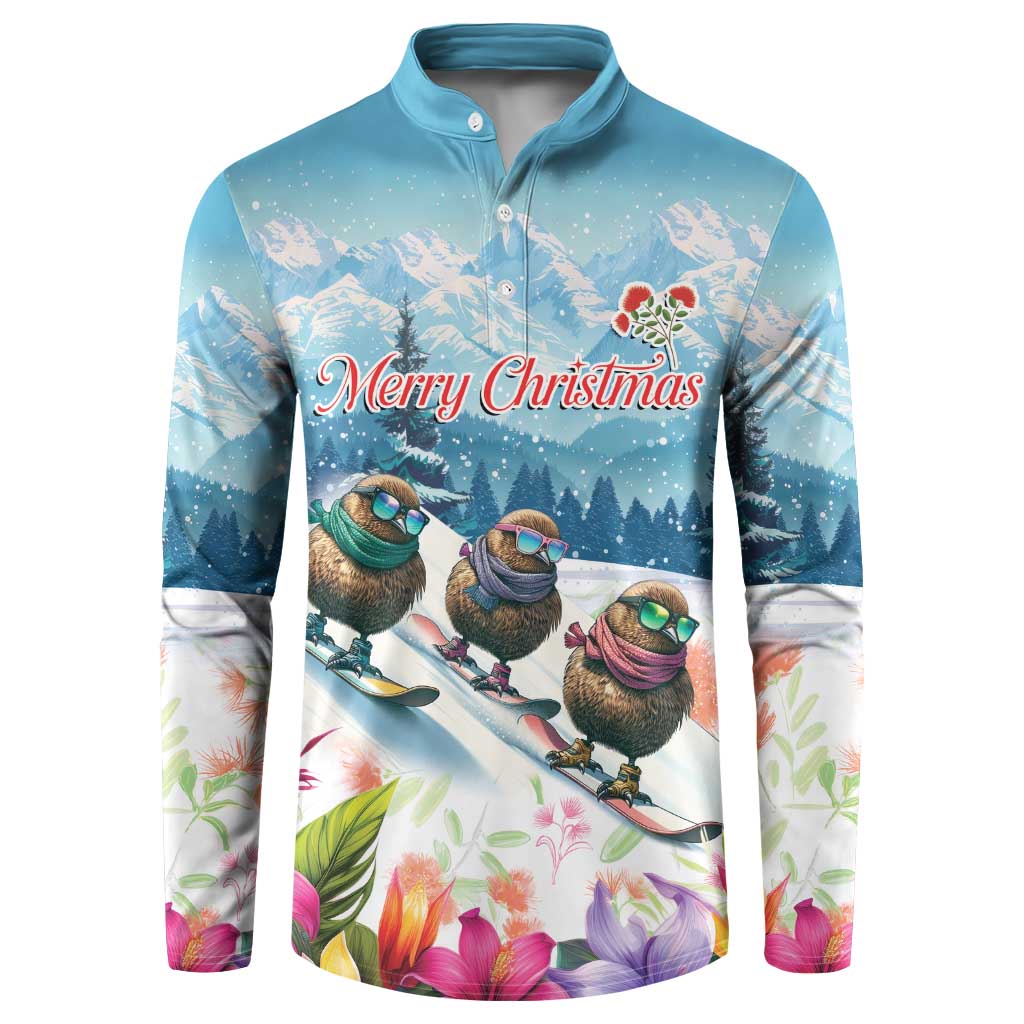 New Zealand Merry Christmas Button Sweatshirt Kiwi Birds Snow Boarding-Vibrant Tropical Flower LT03 White - Polynesian Pride