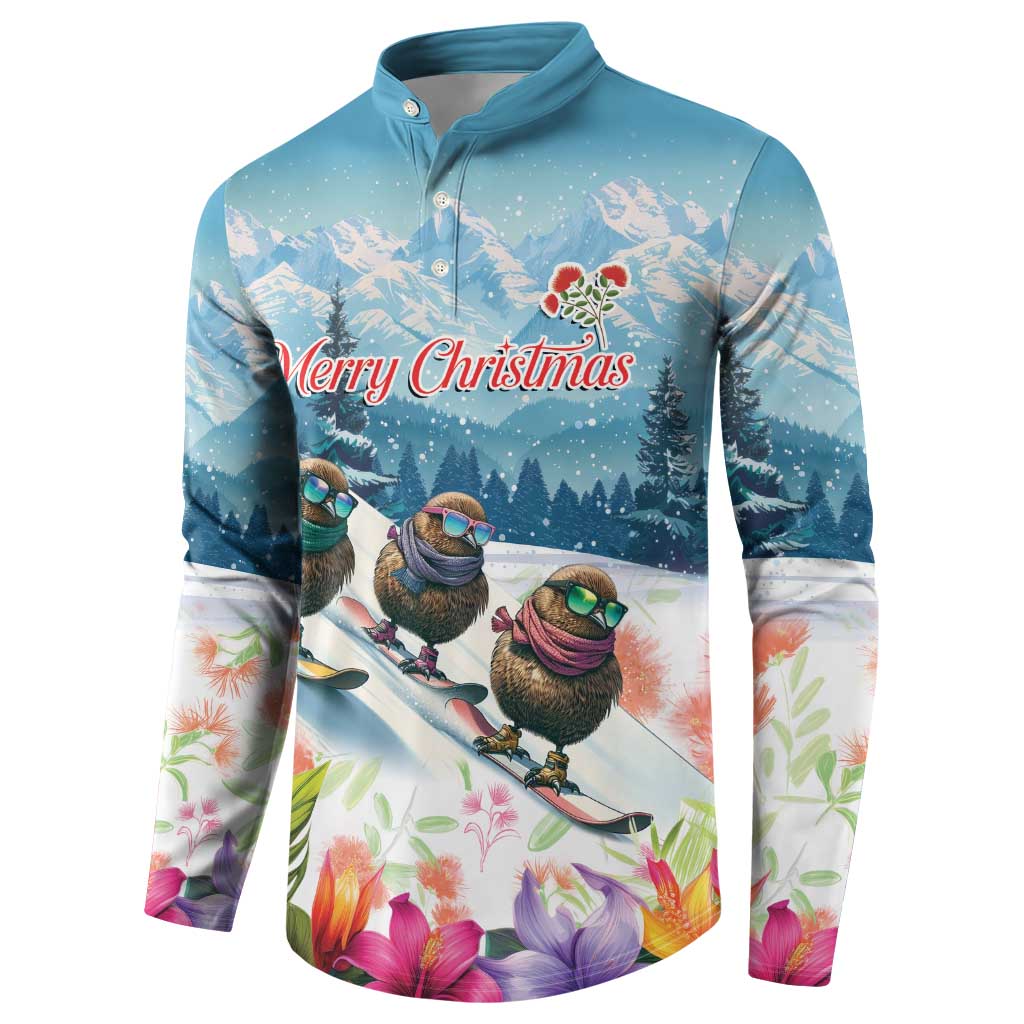 New Zealand Merry Christmas Button Sweatshirt Kiwi Birds Snow Boarding-Vibrant Tropical Flower LT03 - Polynesian Pride
