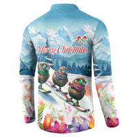 New Zealand Merry Christmas Button Sweatshirt Kiwi Birds Snow Boarding-Vibrant Tropical Flower LT03 - Polynesian Pride