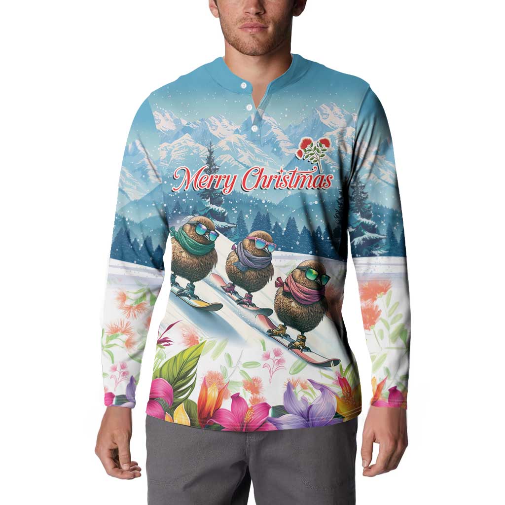 New Zealand Merry Christmas Button Sweatshirt Kiwi Birds Snow Boarding-Vibrant Tropical Flower LT03 - Polynesian Pride