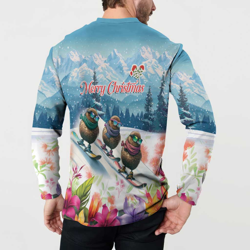 New Zealand Merry Christmas Button Sweatshirt Kiwi Birds Snow Boarding-Vibrant Tropical Flower LT03 - Polynesian Pride