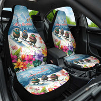 New Zealand Merry Christmas Car Seat Cover Kiwi Birds Snow Boarding-Vibrant Tropical Flower LT03 One Size White - Polynesian Pride