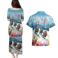 New Zealand Merry Christmas Couples Matching Puletasi and Hawaiian Shirt Kiwi Birds Snow Boarding-Vibrant Tropical Flower LT03 - Polynesian Pride