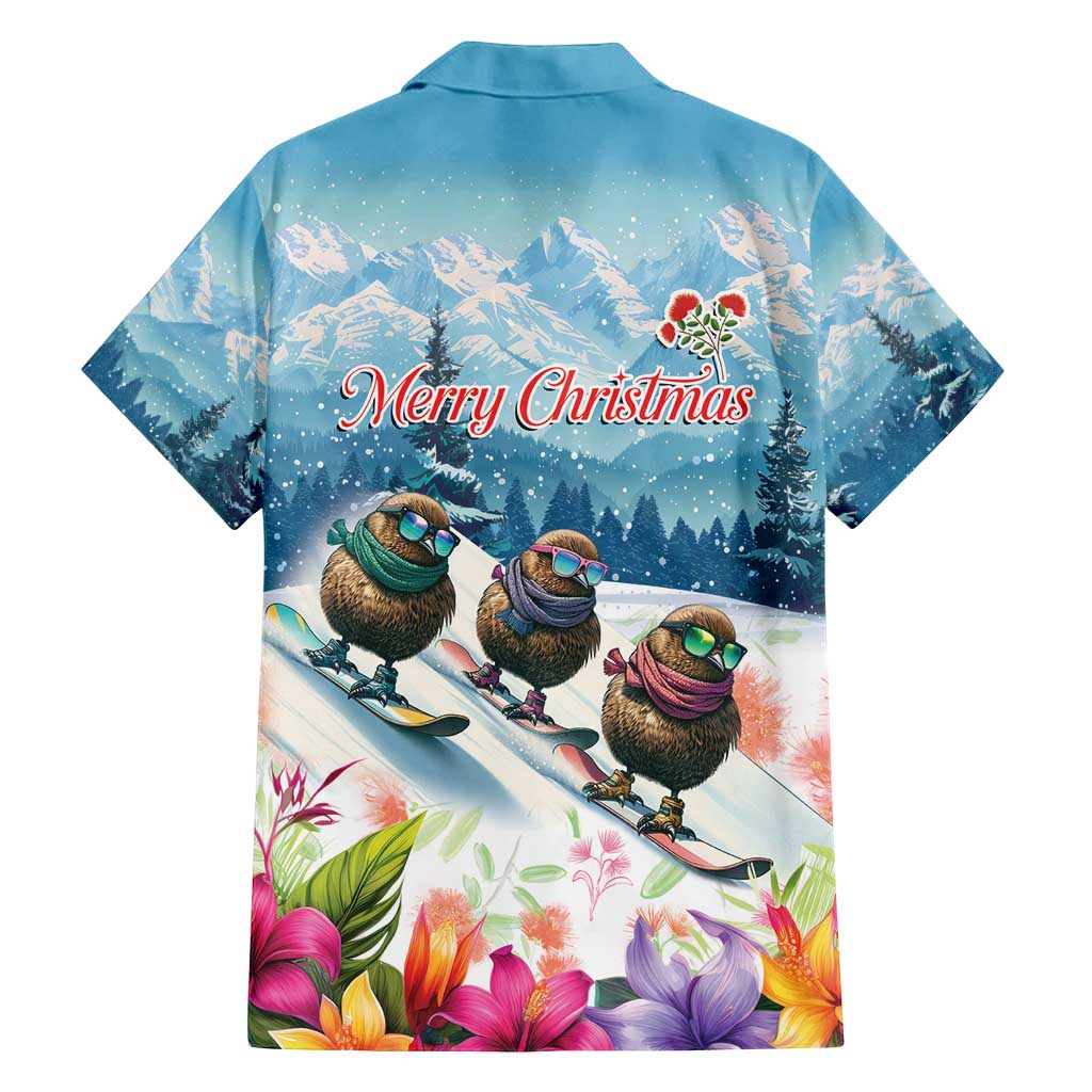 New Zealand Merry Christmas Family Matching Long Sleeve Bodycon Dress and Hawaiian Shirt Kiwi Birds Snow Boarding-Vibrant Tropical Flower LT03 - Polynesian Pride