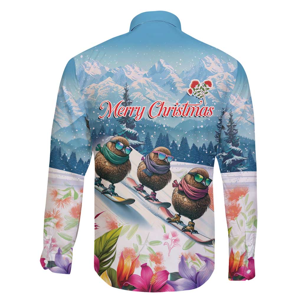 New Zealand Merry Christmas Family Matching Long Sleeve Bodycon Dress and Hawaiian Shirt Kiwi Birds Snow Boarding-Vibrant Tropical Flower LT03 - Polynesian Pride