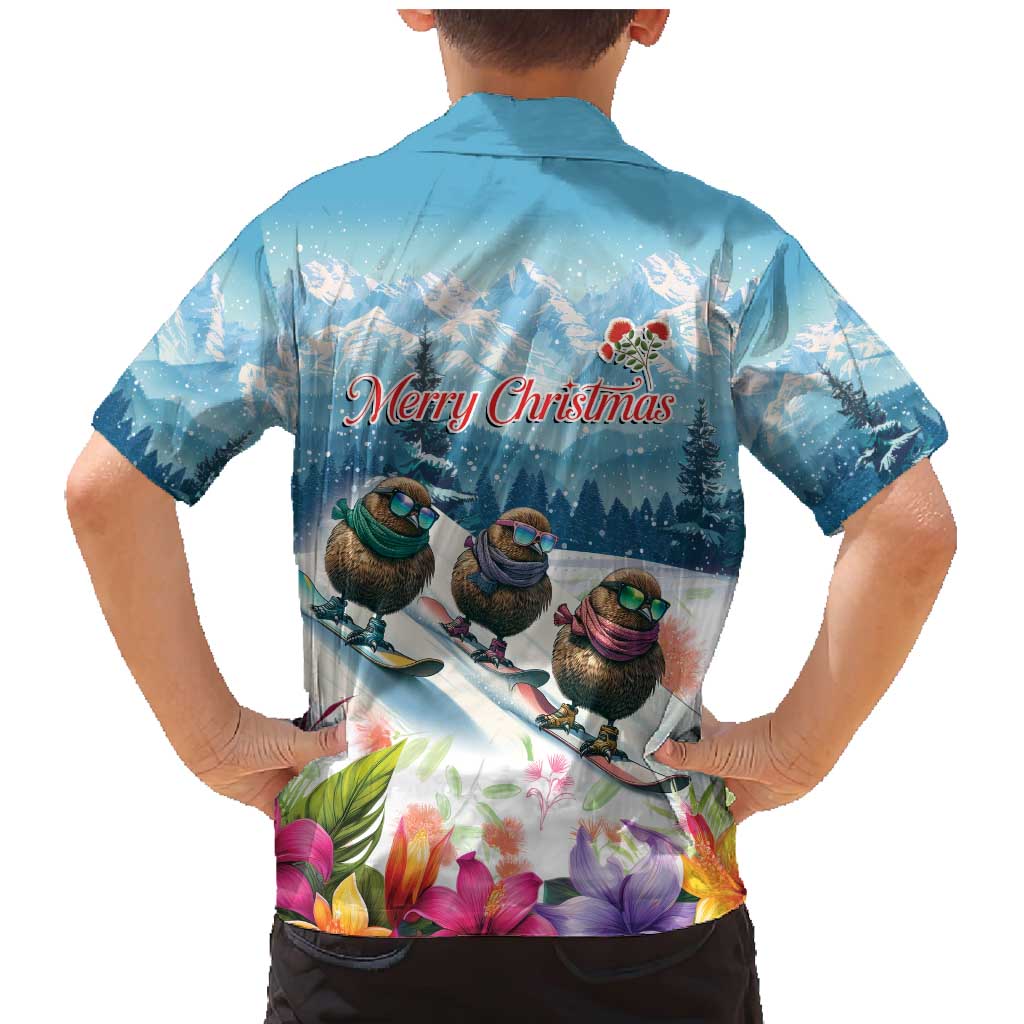 New Zealand Merry Christmas Family Matching Mermaid Dress and Hawaiian Shirt Kiwi Birds Snow Boarding-Vibrant Tropical Flower LT03 - Polynesian Pride