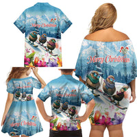 New Zealand Merry Christmas Family Matching Off Shoulder Short Dress and Hawaiian Shirt Kiwi Birds Snow Boarding-Vibrant Tropical Flower - Polynesian Pride