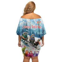 New Zealand Merry Christmas Family Matching Off Shoulder Short Dress and Hawaiian Shirt Kiwi Birds Snow Boarding-Vibrant Tropical Flower - Polynesian Pride