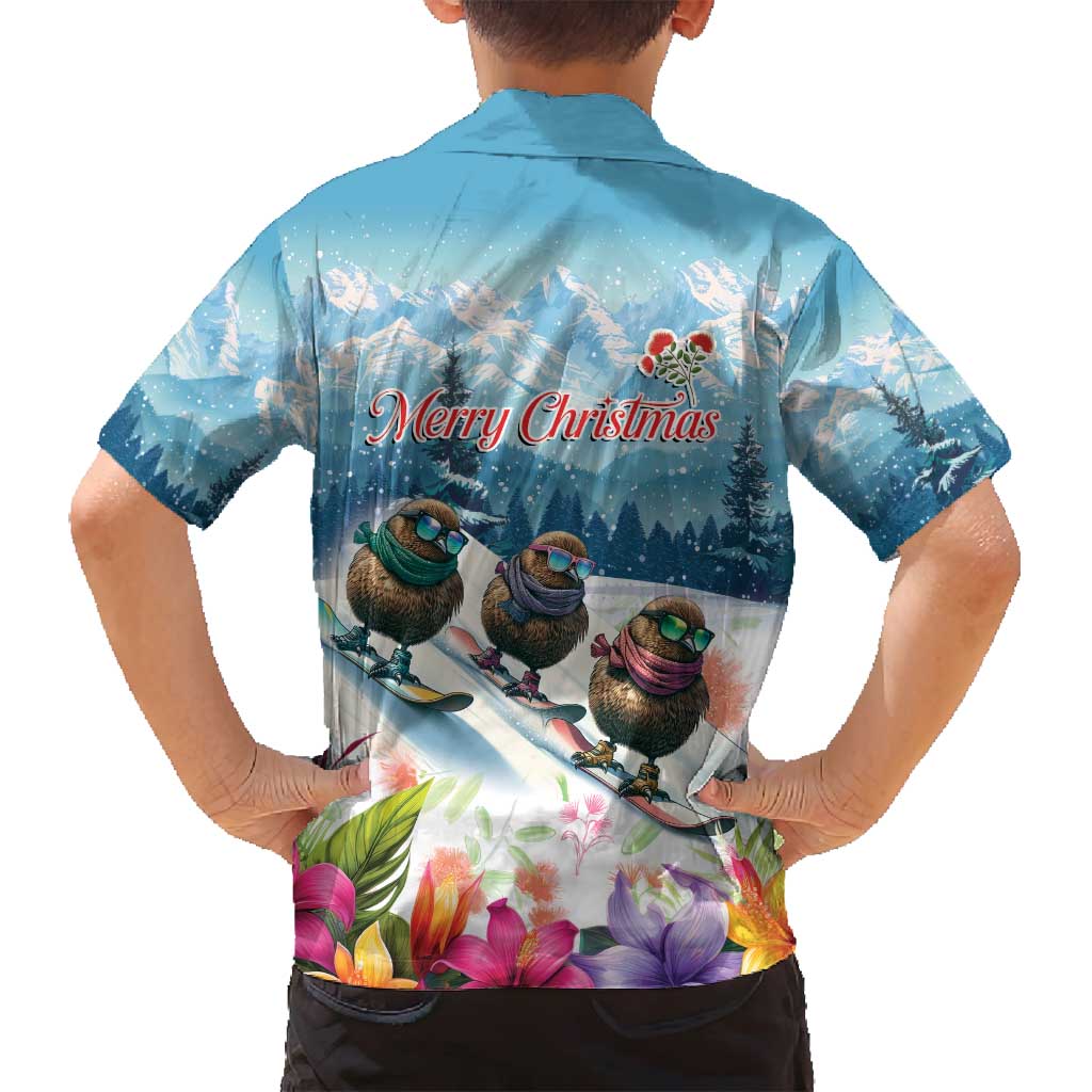 New Zealand Merry Christmas Family Matching Puletasi and Hawaiian Shirt Kiwi Birds Snow Boarding-Vibrant Tropical Flower LT03 - Polynesian Pride