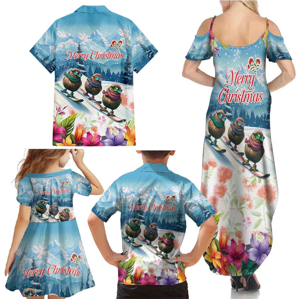 New Zealand Merry Christmas Family Matching Summer Maxi Dress and Hawaiian Shirt Kiwi Birds Snow Boarding-Vibrant Tropical Flower LT03 - Polynesian Pride