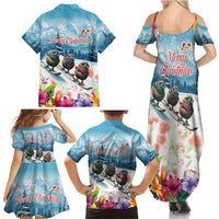New Zealand Merry Christmas Family Matching Summer Maxi Dress and Hawaiian Shirt Kiwi Birds Snow Boarding-Vibrant Tropical Flower LT03 - Polynesian Pride