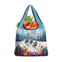 New Zealand Merry Christmas Grocery Bag Kiwi Birds Snow Boarding-Vibrant Tropical Flower LT03 1-pack One Size White - Polynesian Pride