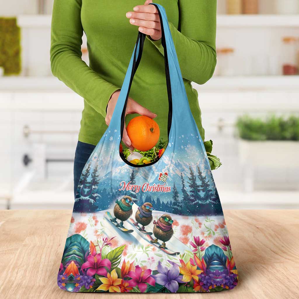 New Zealand Merry Christmas Grocery Bag Kiwi Birds Snow Boarding-Vibrant Tropical Flower LT03 - Polynesian Pride