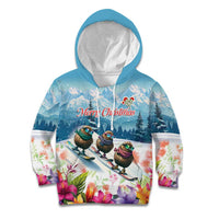 New Zealand Merry Christmas Kid Hoodie Kiwi Birds Snow Boarding-Vibrant Tropical Flower - Polynesian Pride