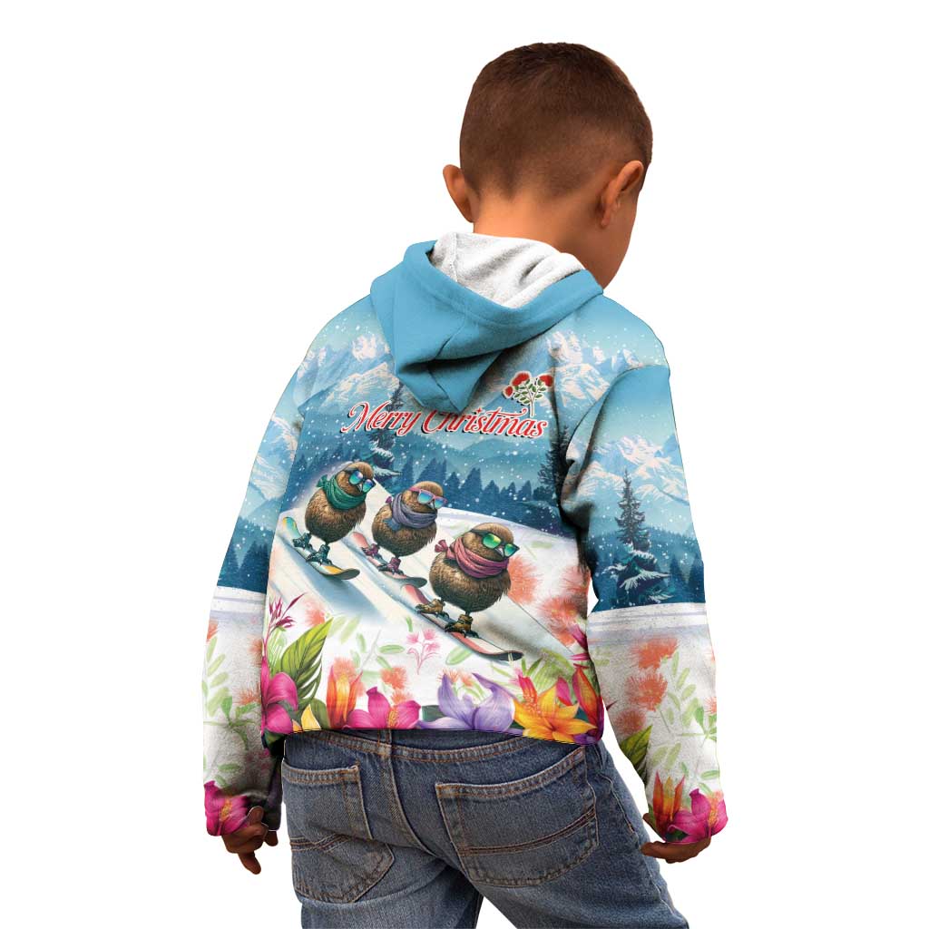 New Zealand Merry Christmas Kid Hoodie Kiwi Birds Snow Boarding-Vibrant Tropical Flower - Polynesian Pride
