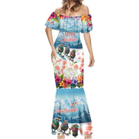 New Zealand Merry Christmas Mermaid Dress Kiwi Birds Snow Boarding-Vibrant Tropical Flower - Polynesian Pride