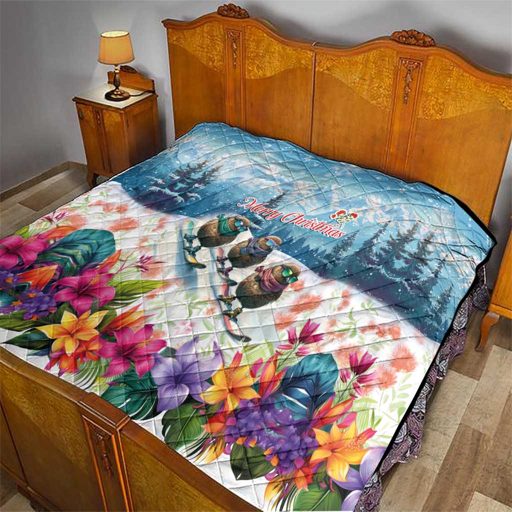 New Zealand Merry Christmas Quilt Kiwi Birds Snow Boarding-Vibrant Tropical Flower LT03 - Polynesian Pride