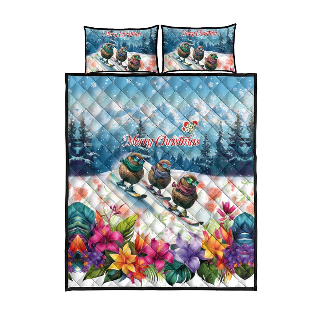 New Zealand Merry Christmas Quilt Bed Set Kiwi Birds Snow Boarding-Vibrant Tropical Flower LT03 - Polynesian Pride