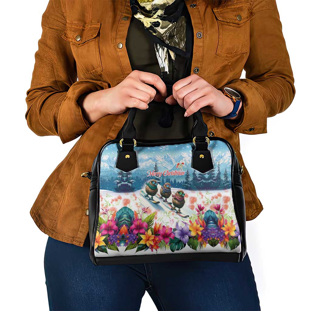 New Zealand Merry Christmas Shoulder Handbag Kiwi Birds Snow Boarding-Vibrant Tropical Flower LT03 - Polynesian Pride