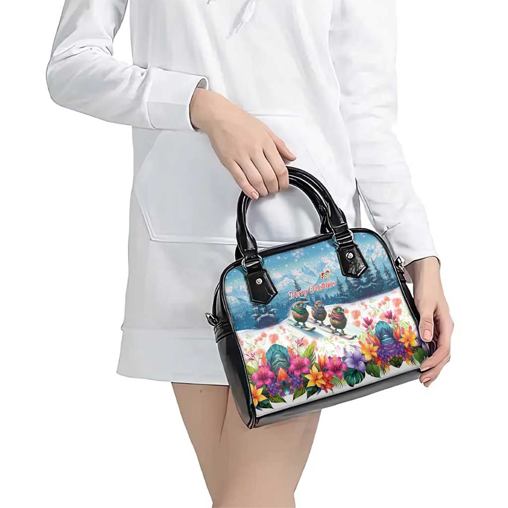 New Zealand Merry Christmas Shoulder Handbag Kiwi Birds Snow Boarding-Vibrant Tropical Flower LT03 - Polynesian Pride