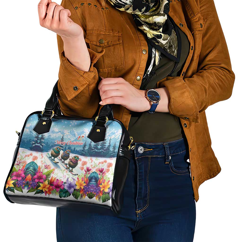 New Zealand Merry Christmas Shoulder Handbag Kiwi Birds Snow Boarding-Vibrant Tropical Flower LT03 - Polynesian Pride