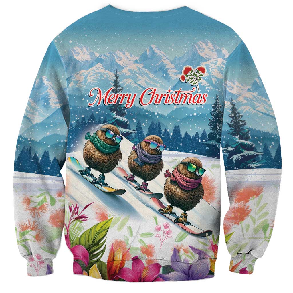New Zealand Merry Christmas Sweatshirt Kiwi Birds Snow Boarding-Vibrant Tropical Flower LT03 - Polynesian Pride