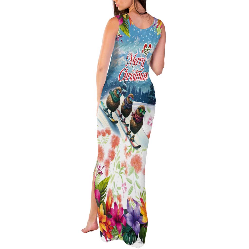 New Zealand Merry Christmas Tank Maxi Dress Kiwi Birds Snow Boarding-Vibrant Tropical Flower LT03 - Polynesian Pride