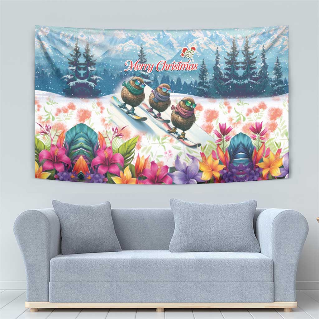 New Zealand Merry Christmas Tapestry Kiwi Birds Snow Boarding-Vibrant Tropical Flower LT03 - Polynesian Pride