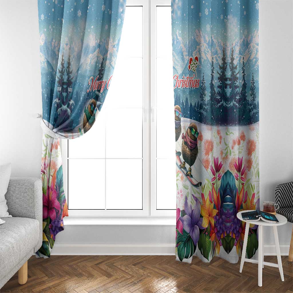 New Zealand Merry Christmas Window Curtain Kiwi Birds Snow Boarding-Vibrant Tropical Flower LT03 - Polynesian Pride