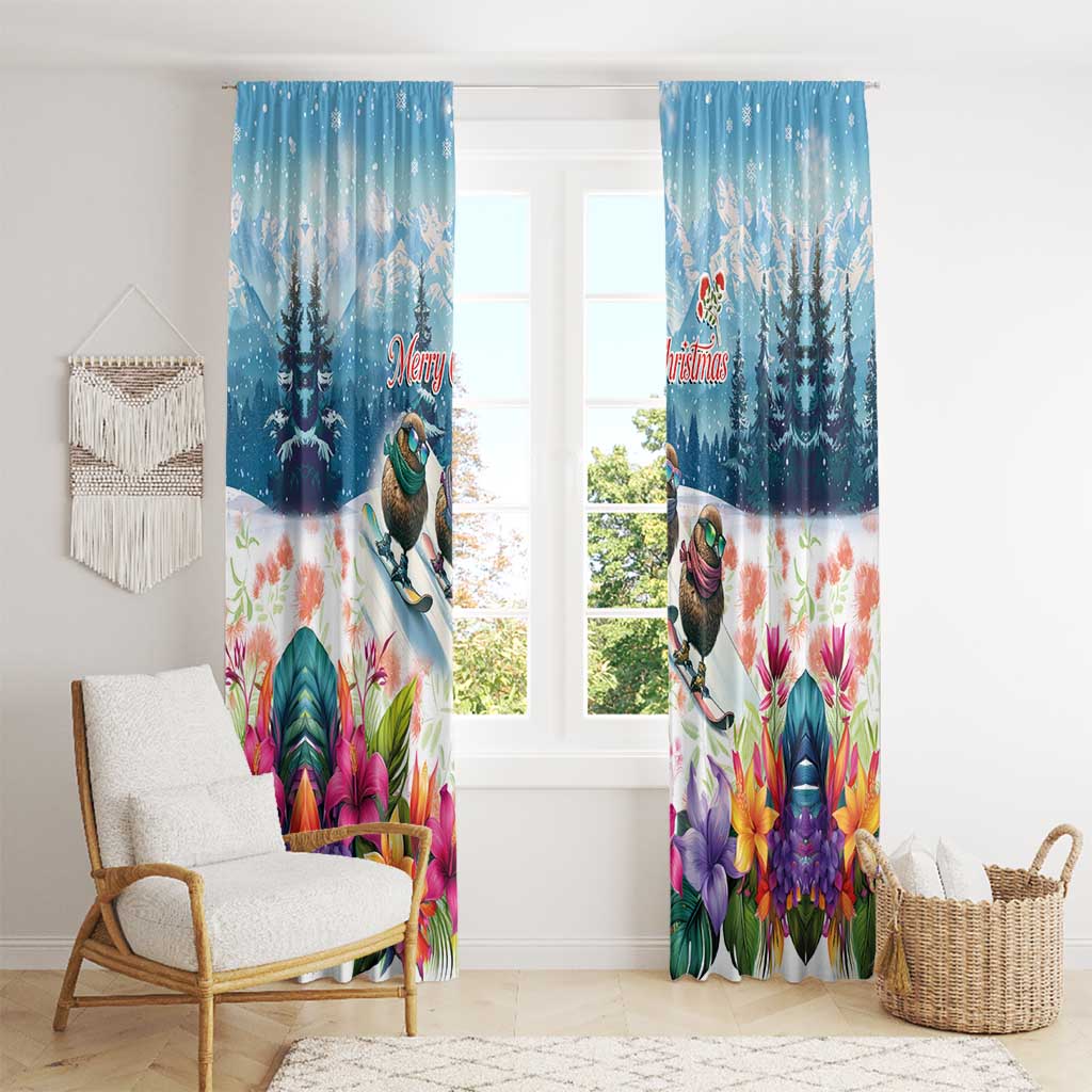 New Zealand Merry Christmas Window Curtain Kiwi Birds Snow Boarding-Vibrant Tropical Flower LT03 - Polynesian Pride