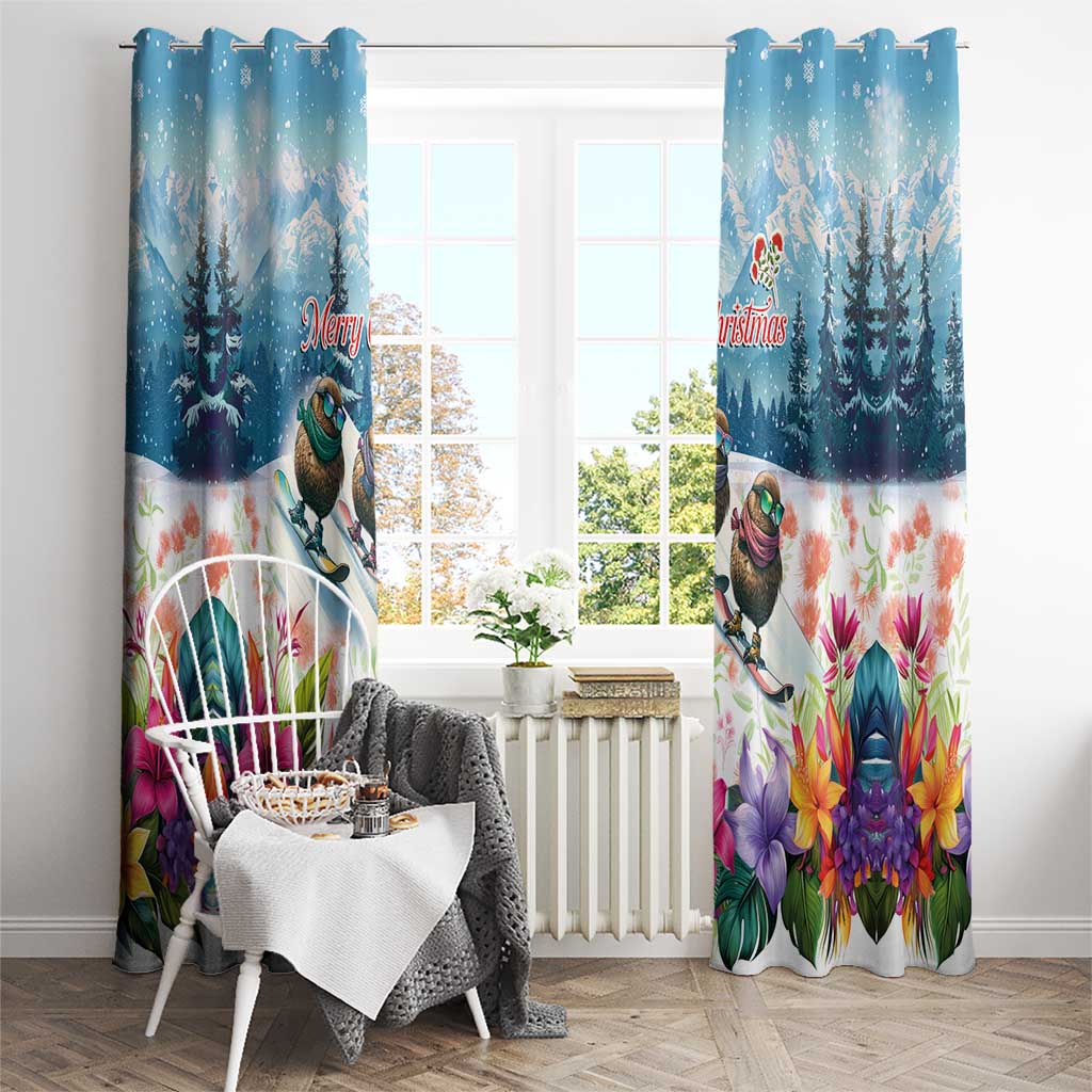 New Zealand Merry Christmas Window Curtain Kiwi Birds Snow Boarding-Vibrant Tropical Flower LT03 - Polynesian Pride