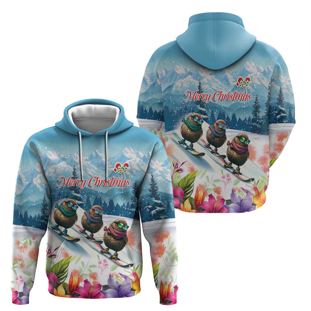 New Zealand Merry Christmas Zip Hoodie Kiwi Birds Snow Boarding-Vibrant Tropical Flower - Polynesian Pride
