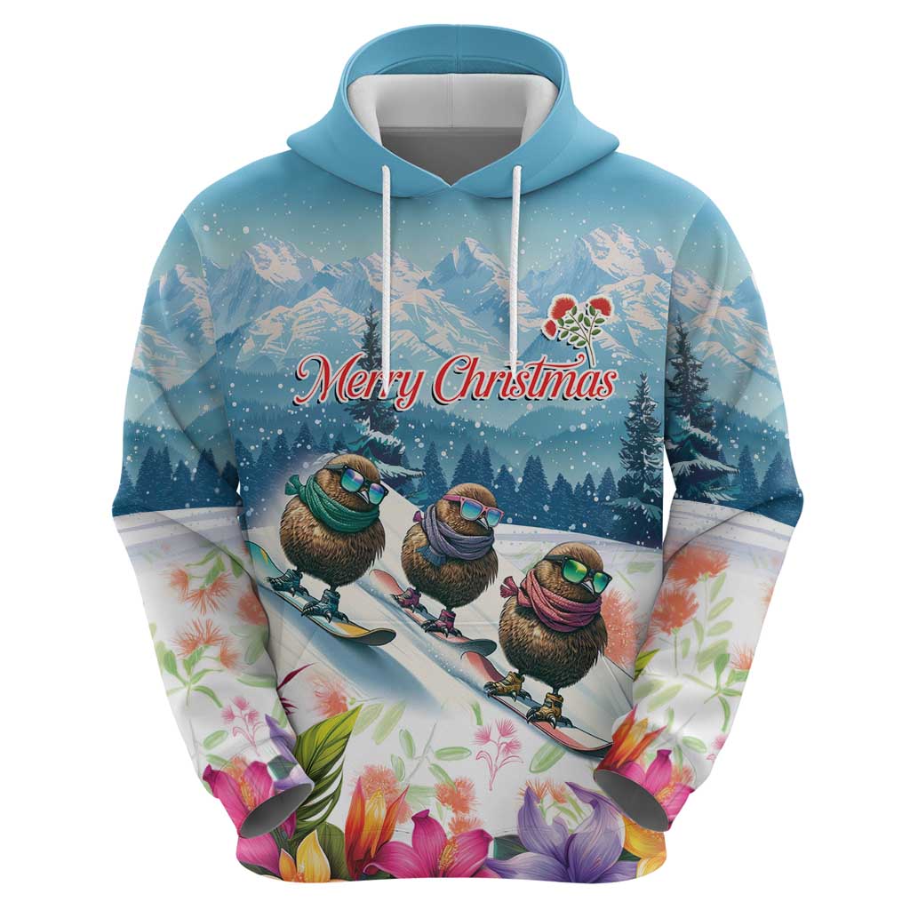 New Zealand Merry Christmas Zip Hoodie Kiwi Birds Snow Boarding-Vibrant Tropical Flower - Polynesian Pride