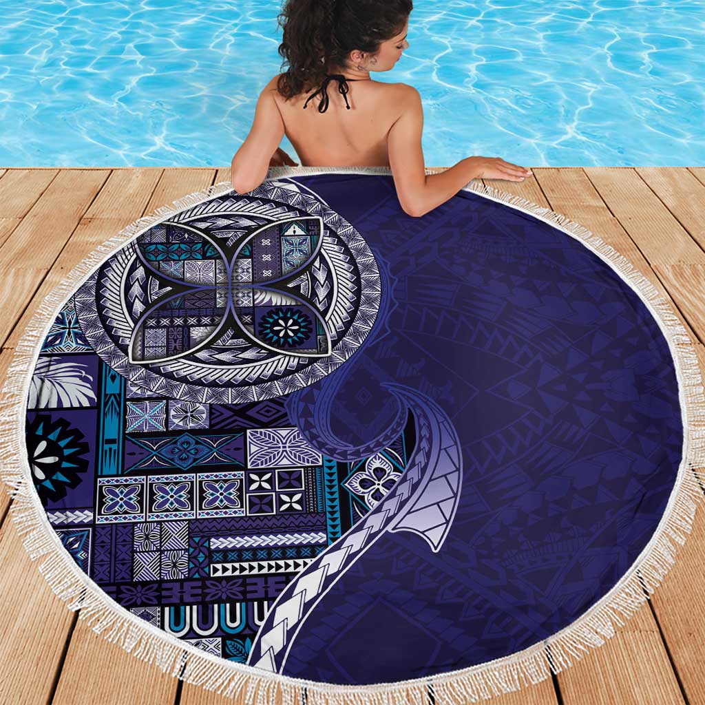 Samoan Siapo Art Tattoo Polynesian Pattern Beach Blanket Navy Color - Polynesian Pride