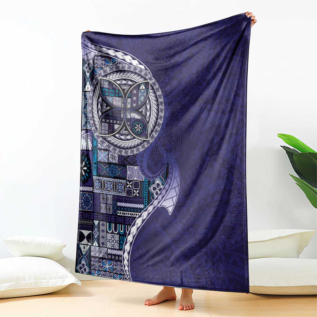 Samoan Siapo Art Tattoo Polynesian Pattern Blanket Navy Color - Polynesian Pride
